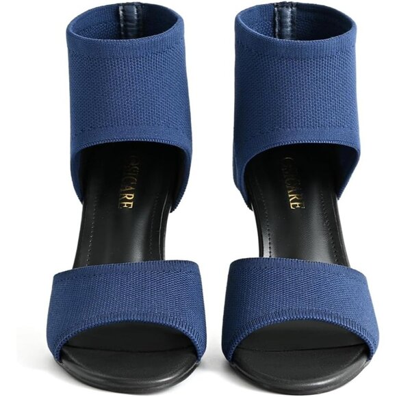 Blue 3 Inches Peep Toe Synthetic Stiletto Stretchy Heeled Sandals for Women - Picture 9 of 9